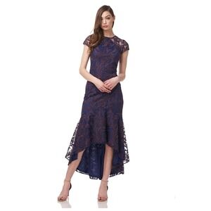 JS COLLECTIONS Fawn Jewel Neck High-Low Dress Size 2 NEW Purple Navy Blue Formal